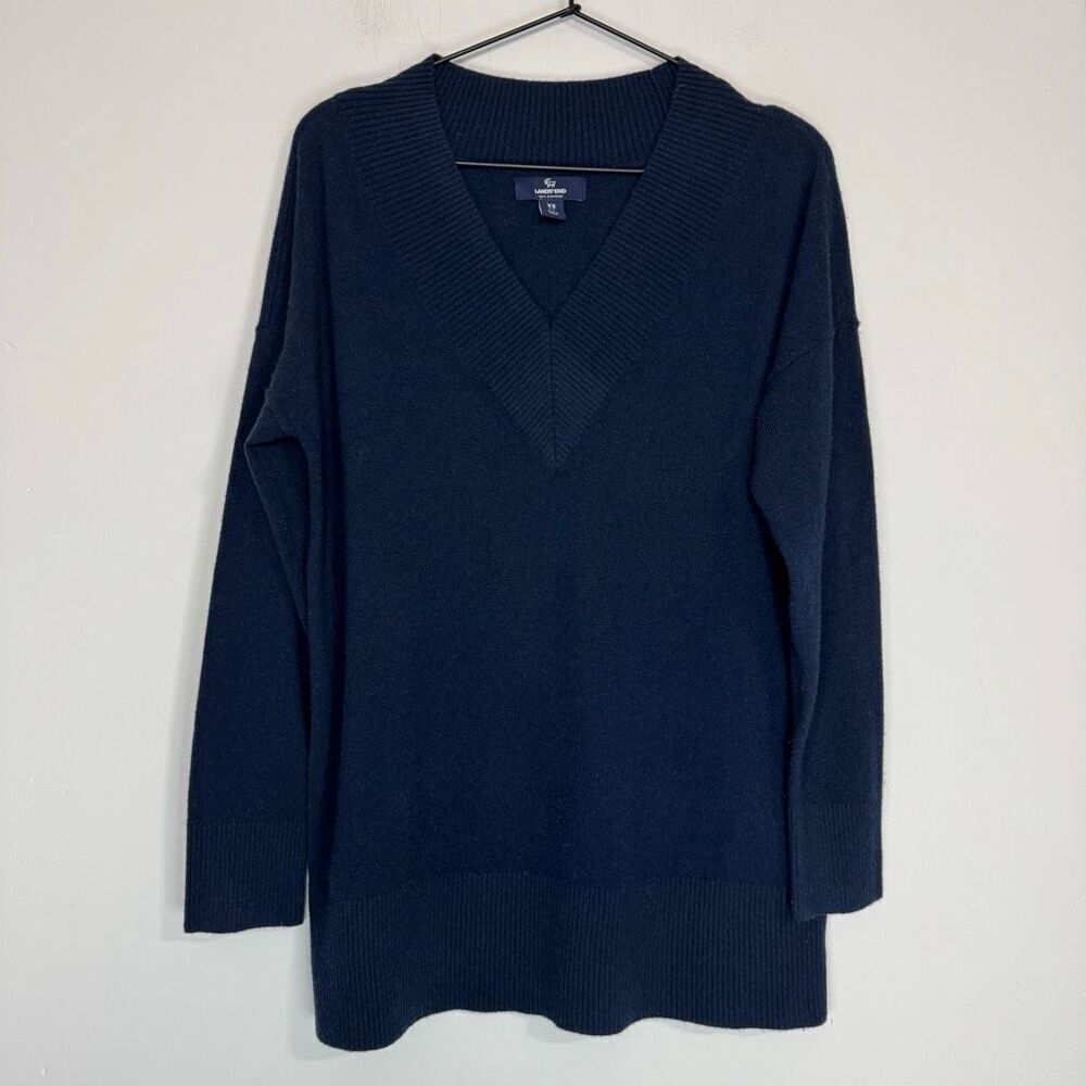 Lands End Navy Blue Cashmere Sweater XS